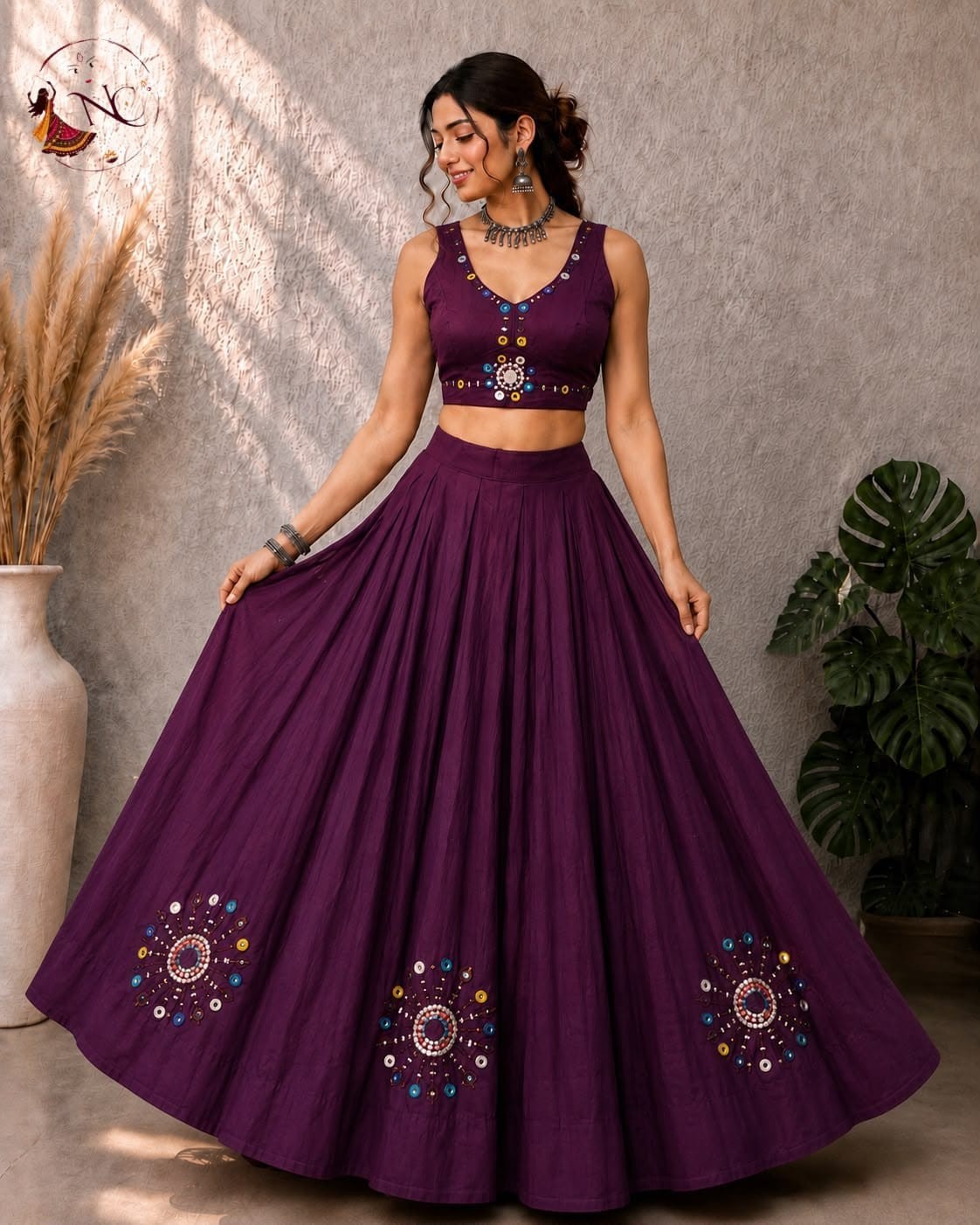 Navratri Real Mirror Handwork Flared Lehenga Choli